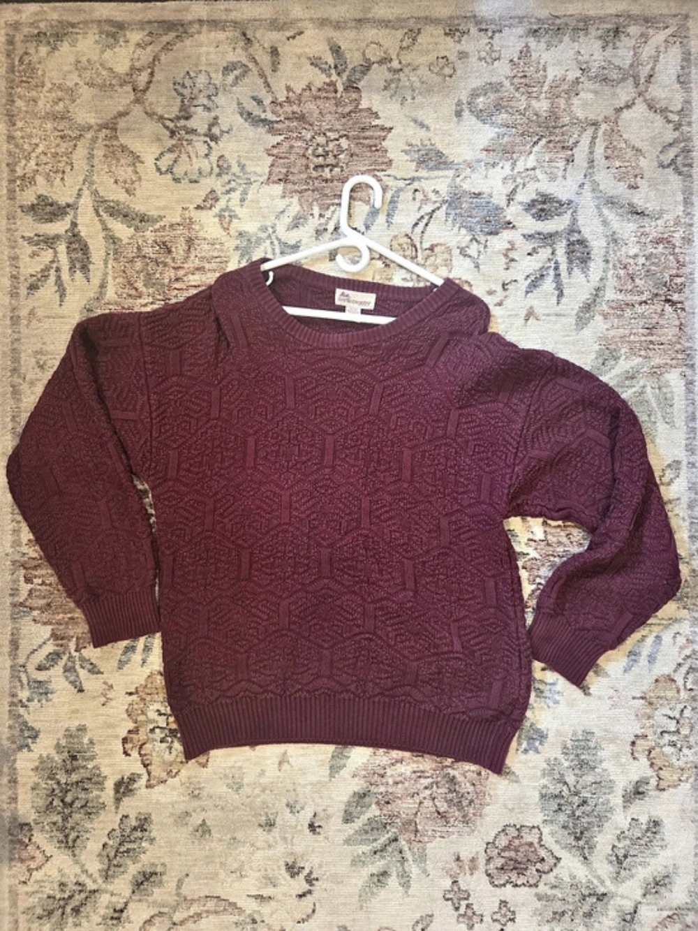 Eaton North Country Vintage Cable Knit Burgundy Crew Neck Sweater